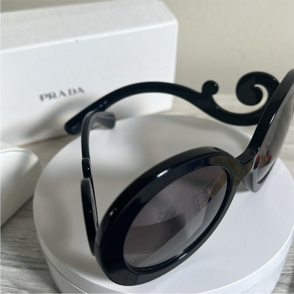 💎 PRADA NEW Women Round SPR27N 1AB-5W1 Gloss black; Gray POLARIZED sunglasses - Picture 8 of 15